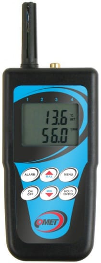 Termometer-hygrometer med datalogger och anslutning för extern tempgivare